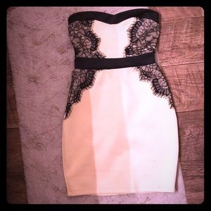 Cream lace embroidered mini dress